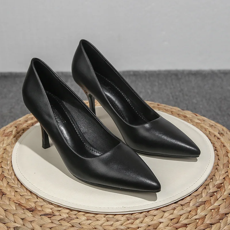 School Shoes Office Heels Sale Leather Black Court Mid Heels 【COD