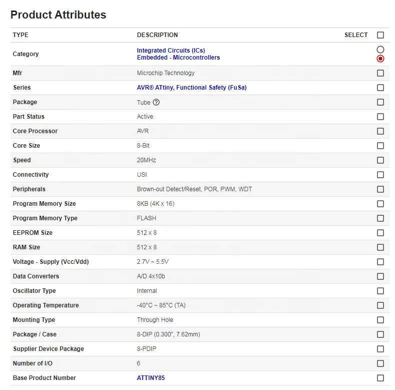 New and Original  ATTINY85-20PU ATTINY85 20PU ATTINY85- 20 ATTINY85 IC MCU 8BIT 8KB FLASH 8DIP factory