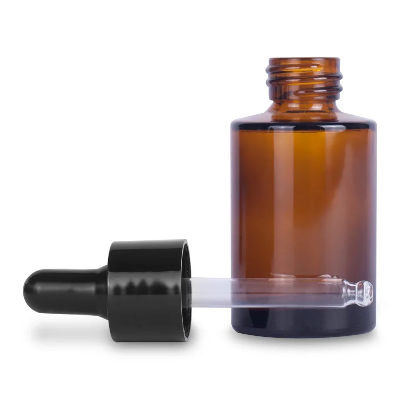 Custom 20ml 30ml 40ml 60ml flat shoulder amber thick hair oil serum glass dropper bottle with box for essential oil details