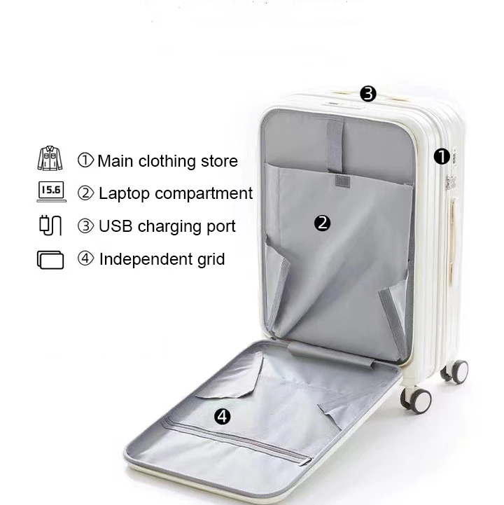 Popular ABS+pcl  for Men and Women Multifunctional Luggage Front Open Custom Suictase with USB Charging