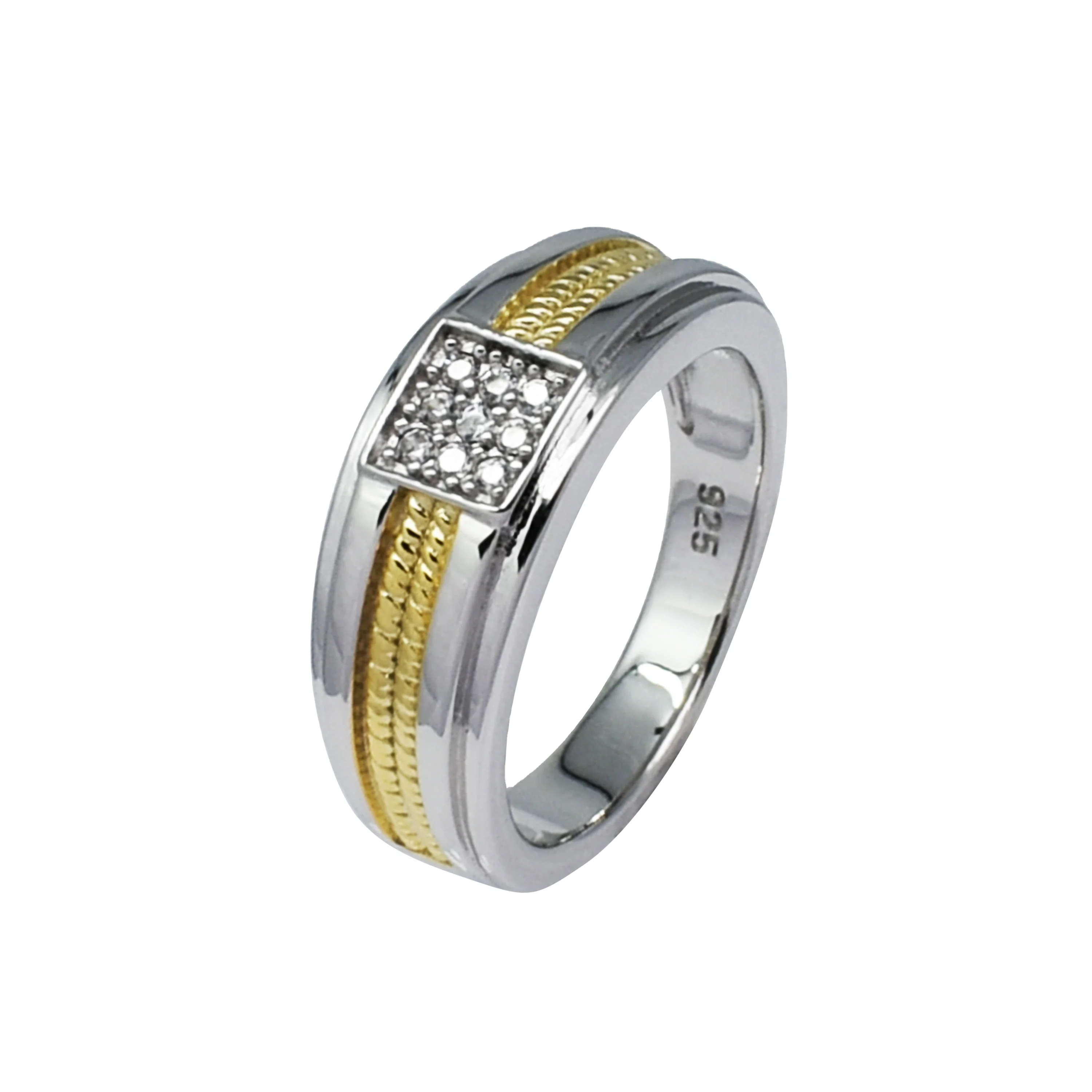 Dubai Engagement Men Ring Sterling 925 Silver 18 K Gold Plate