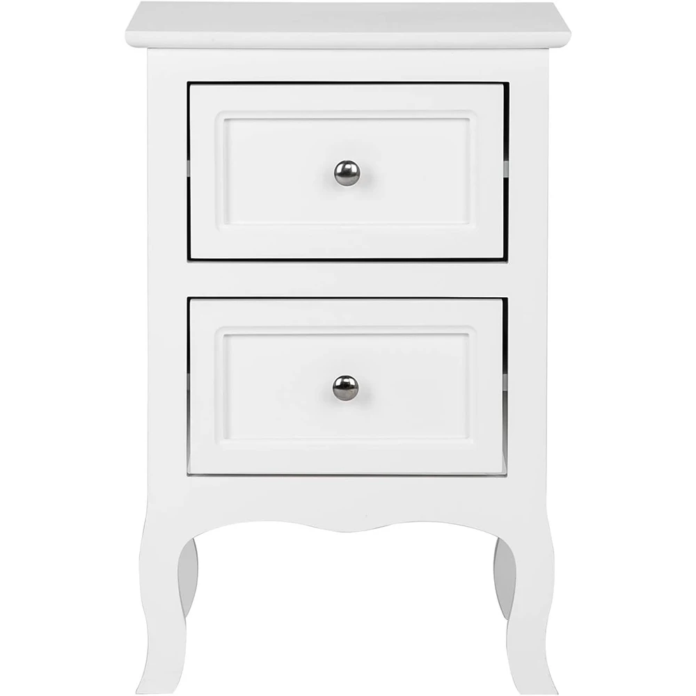 White Wooden Modern Nu-Deco Nightstand with 2 Drawers LED Lighting for Small Spaces Bedroom & Living Room Storage