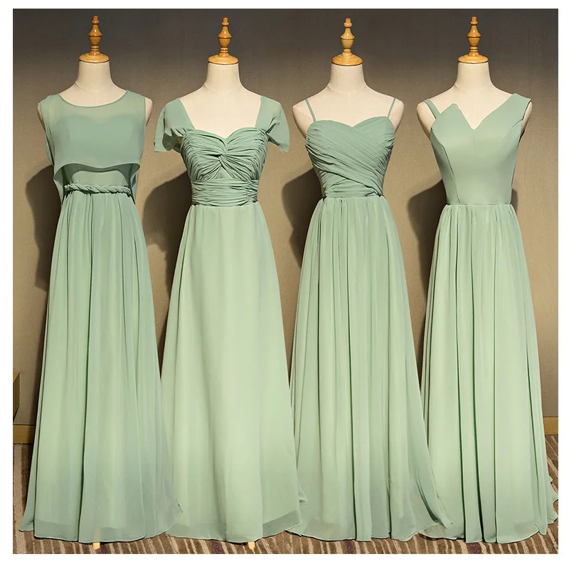 S1587L 2026 Matcha Green Long Suspender Bridesmaid Dress Sister Dress  Bridesmaid Dress Suspender Small Dress Host Evening Dress