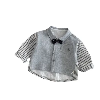 Children's striped shirt 2025 New Spring 0-5 Boys British style years old fashion spring clothes baby patchwork shirt