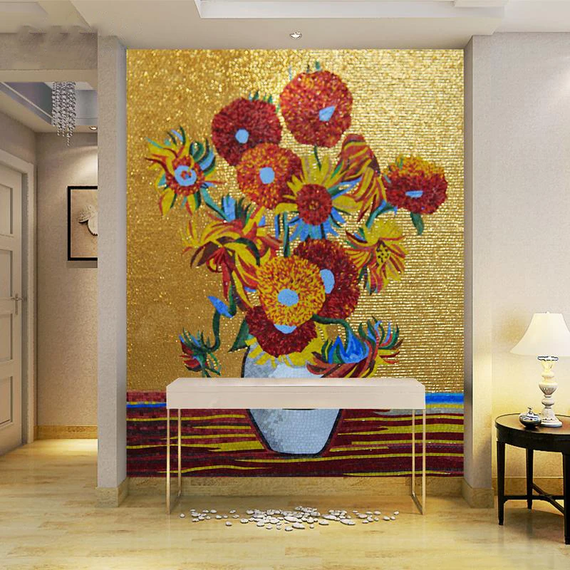 ゴッホひまわりガラスモザイク壁画3Dアート油絵パターンデザイン