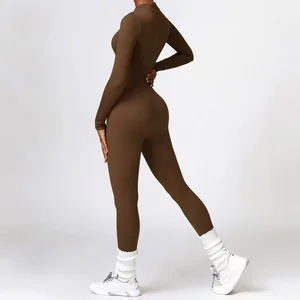 Athletic Wear Yoga Sets for Women Zipper Long Sleeve Sportswear Leggings Workout Seamless Jumpsuit