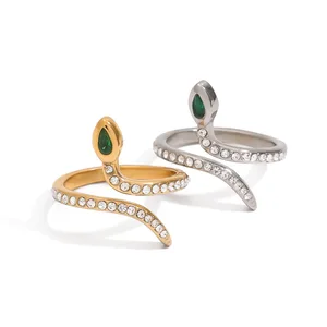 MW Women's Fashion 18K Gold-Plated Stainless Steel Ring with Snake-Shaped Line Design, Simple and Stylish, Inlaid with Zircon