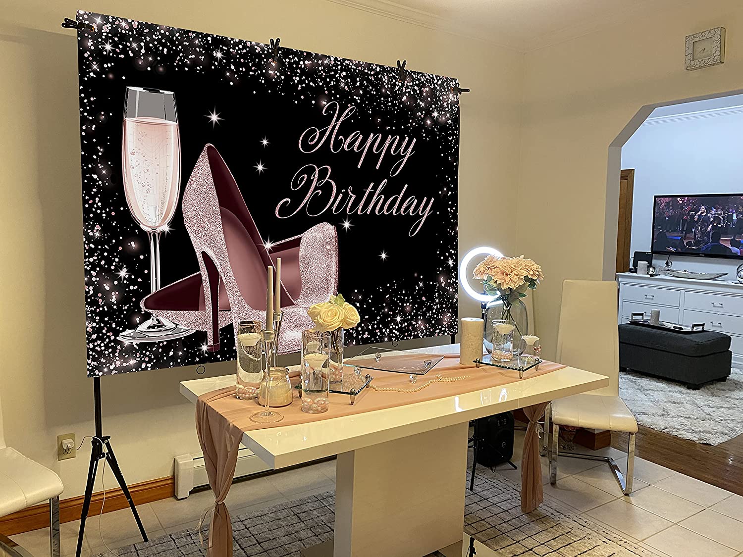 Sfondo Fotografico In Vinile Oro Rosa Con Scritta Happy Birthday – 213x152 Cm – Per Feste E Decorazioni - 5
