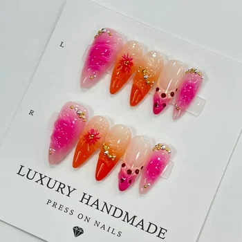 Wholesale 10pcs Hand Painted Gel Press Nails Beautiful Luxury Customized Design handmade press on nails