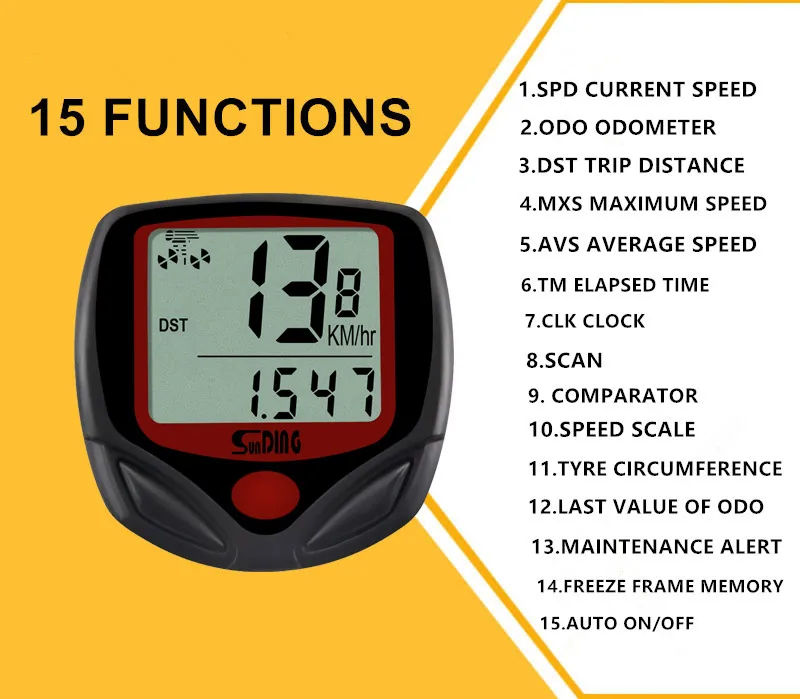 Велосипедный Проводной Водонепроницаемый одометр Sunding, велосипедный измеритель скорости, датчик миль/ч, для улицы и помещений, защита от дождя
