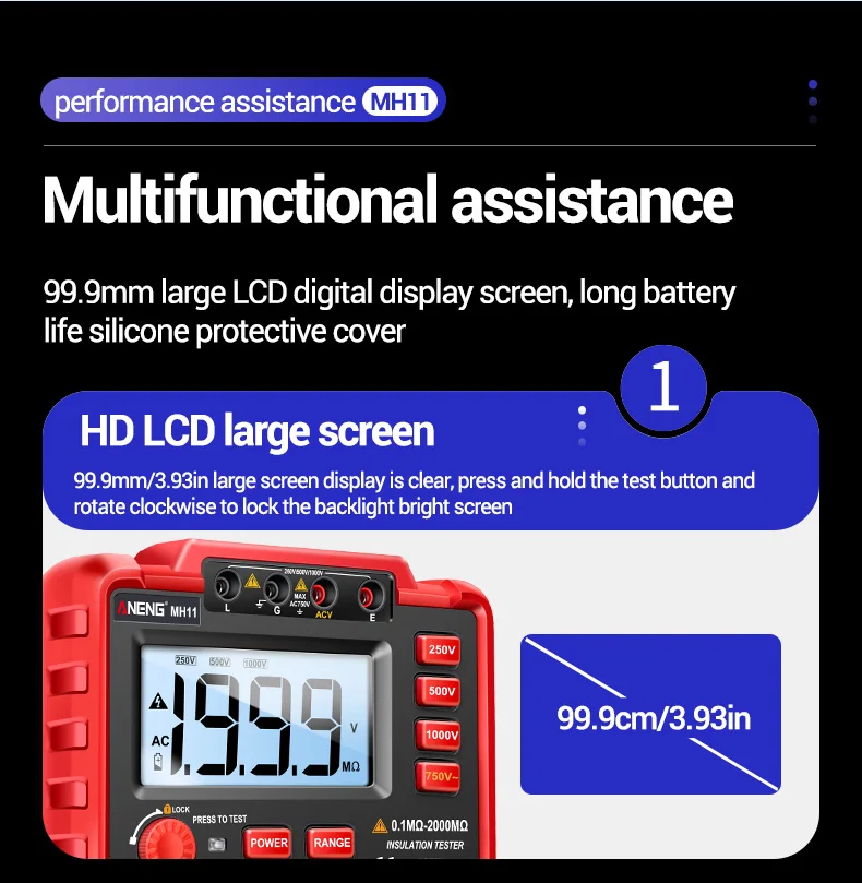 ANENG MH11 Insulation Earth Resistance Tester Digital Ground Resistance Meter Ohm Voltage Tester Megohmmeter 1999 Count