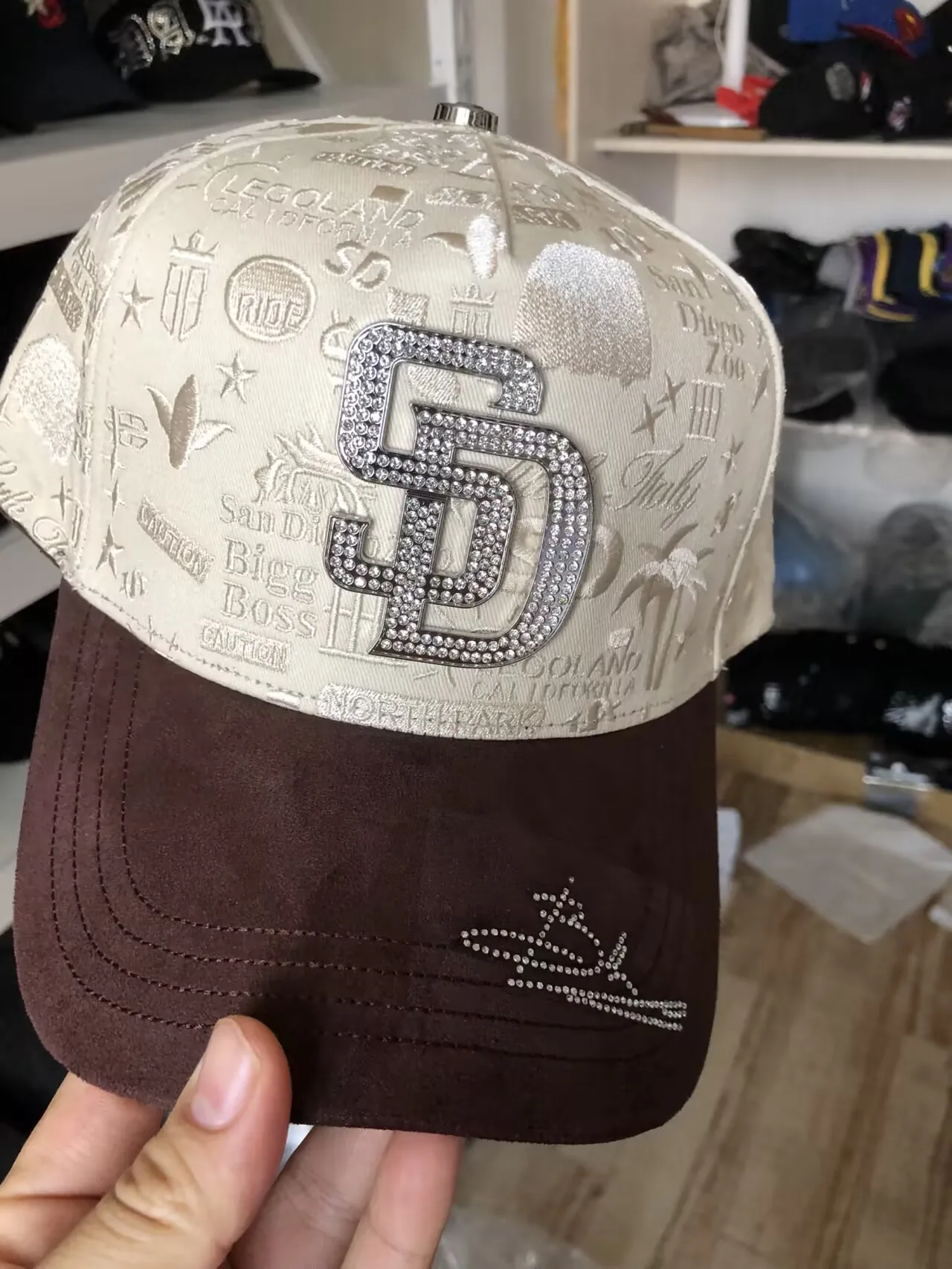 SD Rhinestone Baseball Cap for Women Men Fashion Hip Hop Snapback Hat