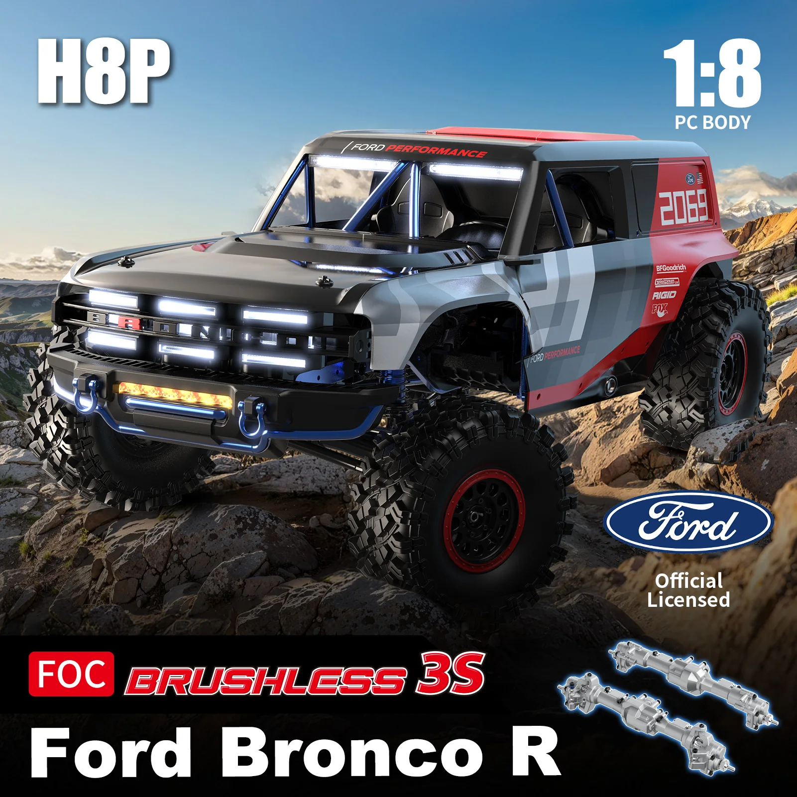 MJX Hyper Go H8P 1/8 RC Carro Ford Bronco Baja 1000R Licenciado RC