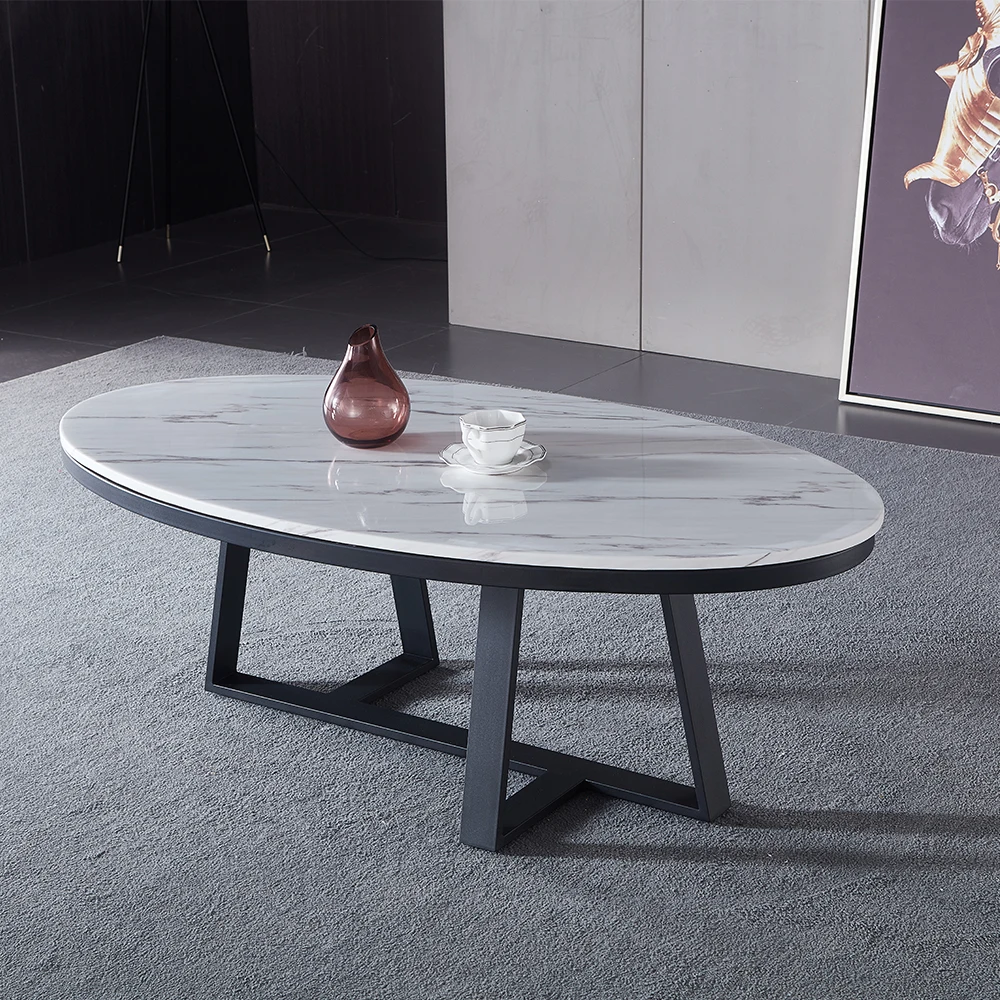 Cheap Metal Center Table Set with Marble Top Mesa De Centro