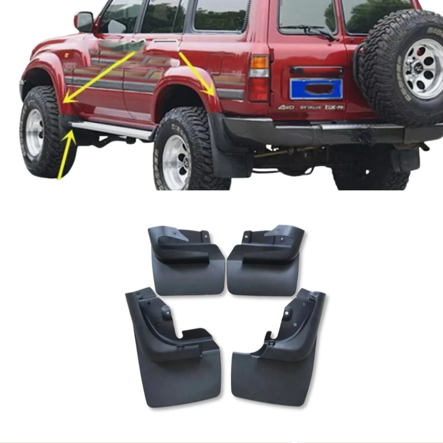 TIYPEOR Mud Flaps Splash Guards with Wheel Eyebrow for Toyota Land Cruiser LC80 FJ80 1990 - 1997  Car Rear Fender