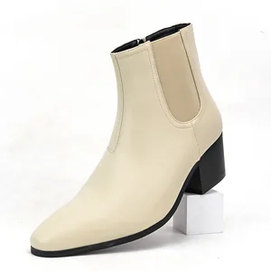 Men's High Heel Chelsea Boots - Fashion Chunky Square Toe Ankle Boots for Autumn Winter