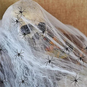 Hot sale 280G+100 Spiders Cotton Net Horror Haunted House Yard Scene Halloween Faux Decorative Props stretched Spider Web