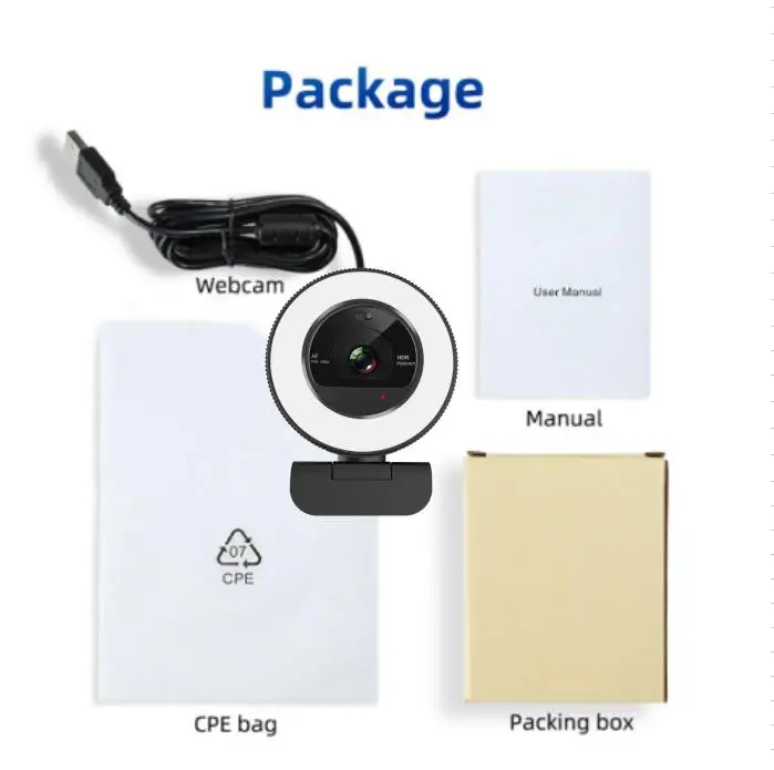 Low Price PC USB Web Camera OEM Remote Webcam Autofocus 1080P 60fps with Privacy Cover Light