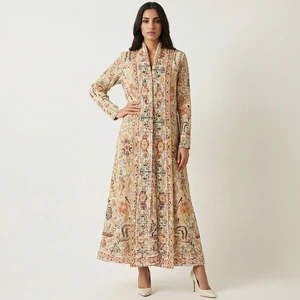 Arab Muslim Women's Fashion Abaya Loose Stretch Casual Abaya Factory Wholesale Women's Pleated Printed Long Robe