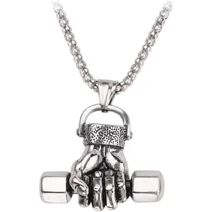 Custom Brass Punk Retro Necklace Jewelry High Quality Antique Silver  Gym Dumbbell Pendant Necklace