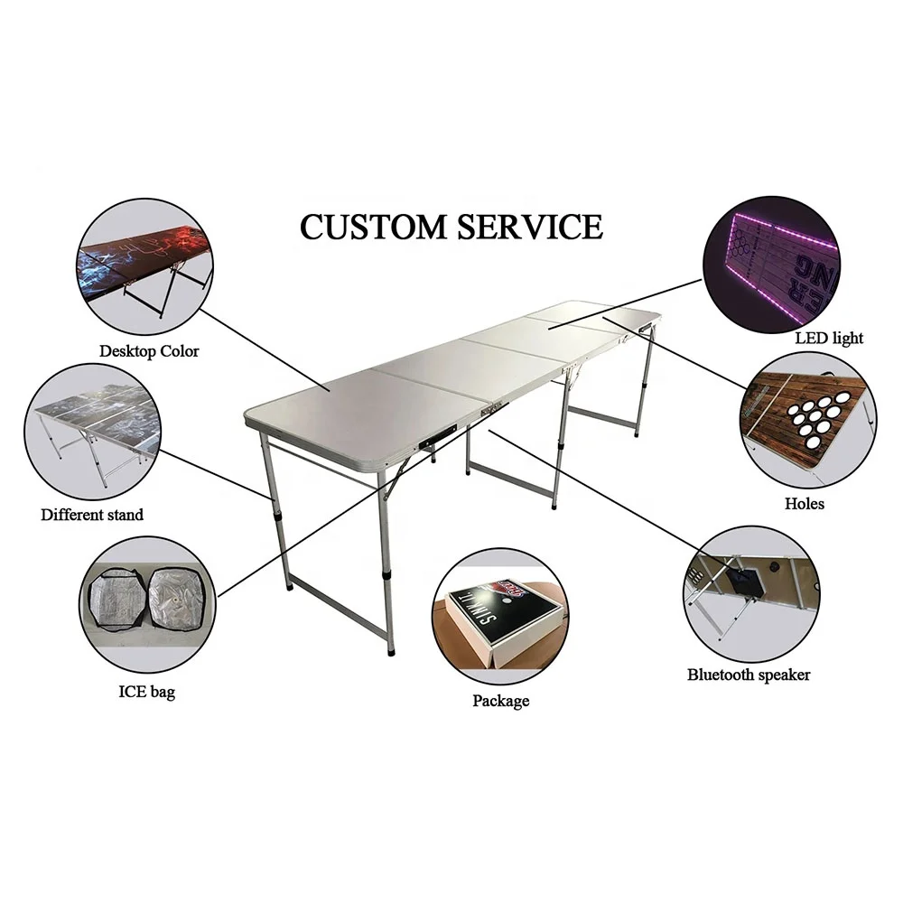 RF 8ft Custom Printing Outdoor BeerPong Table Party Waterproof Aluminum Foldable Beer Pong Table