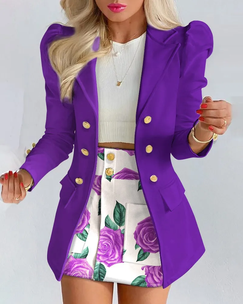 C7309 New Arrivals Women Formal Long Sleeve Print Blazers Skirt Set ...