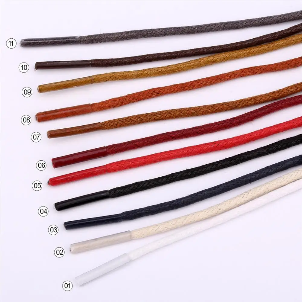 Custom Length/packaging/thickness Round Waxed Shoelaces Cotton Shoe Laces Shoe Strings For