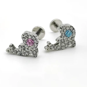 Wholesale Titanium Alloy Dolphin Zircon Earrings Women & Children's Wedding European American Fashion Piercing Jewelry