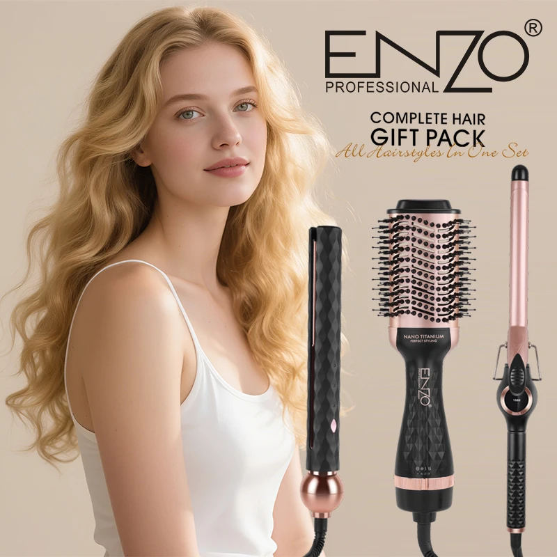 エナジーライフEXTRA＆ライフエッセンス 3本セット ENZO EN-3311 Electric Three-In-One Hair Comb Dryer Brush - Curly