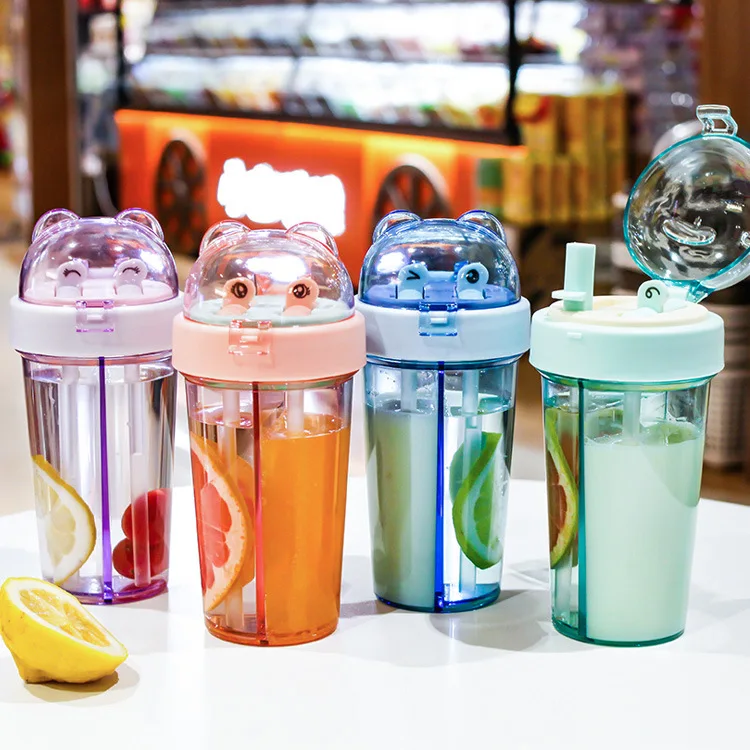 Dual-Use Straw Bottle,Double Drinking Cup Shaker Bottle,Couple Water Bottle,  Double Straw Cup,Double-Sided Water Bottle, Dual-use Bottle Two-Layer Water  Bottle,Double Drinking Water Cup Two Drinks 