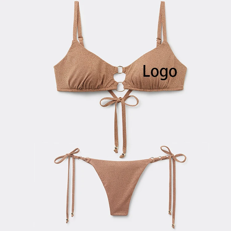 Custom Design Brazilian Cut Bikini Bottom Plus Size Fashion Shiny Fabric Side Tie Swimwear Adjustable Straps Manufacturer's