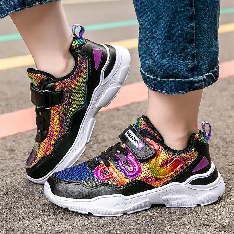 
 Блестящие Детские модные туфли с блестками розовые стильные туфли для девочек кроссовки  