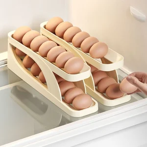 Double-Layer Automatic Egg Outlet Plastic Kitchen Anti-Fall Egg Rack Slide Egg Roller for Refrigerator Gap Storage Food Safe