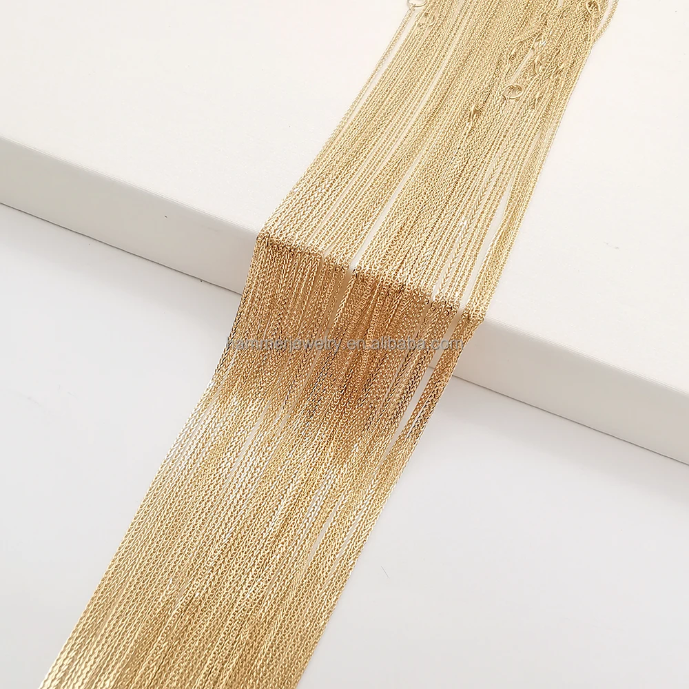 Wholesale 14k 18k Solid Gold Chain 0.85mm 1.0mm Flat Wheat Chain