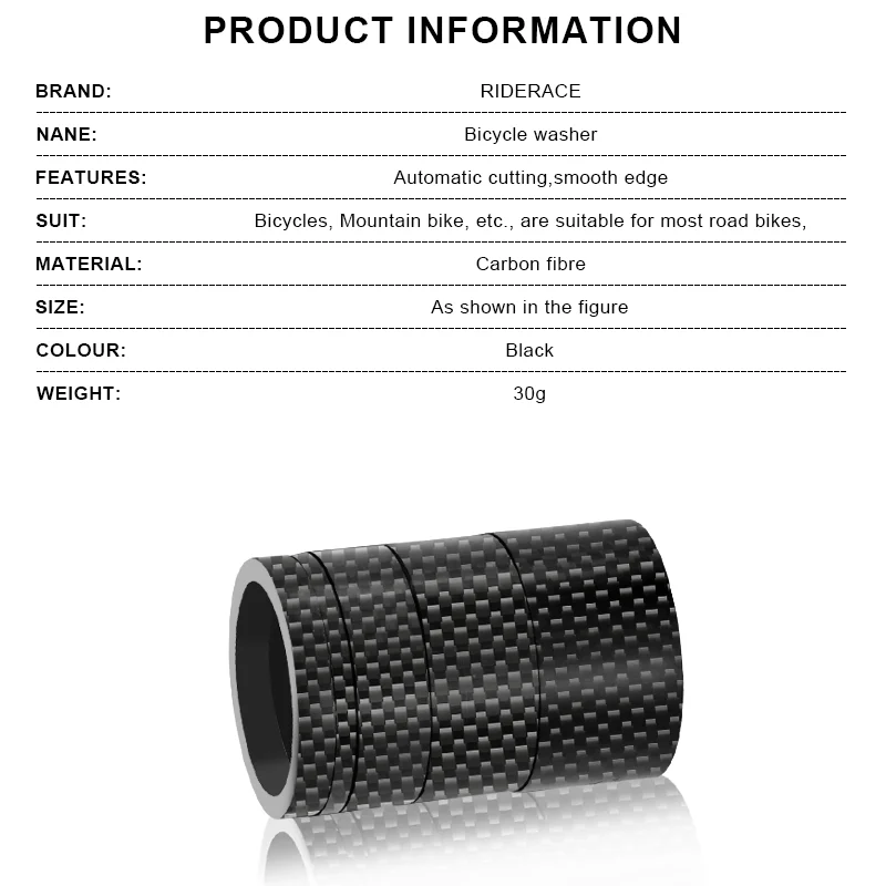 RIDERACE Bicycle Headset Spacer 28.6MM 1-1/8" Bike Front Fork Stem Carbon Fiber Washer Adjustment Ultra Light MTB Accessories