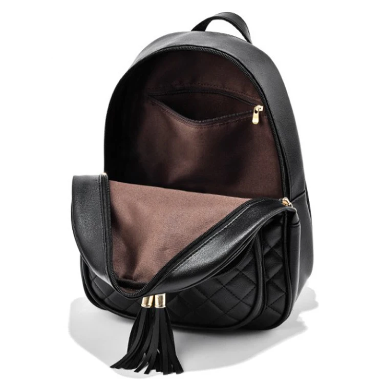 black pu leather school backpack with gold zipper Customized Logo PU Leather Mini Backpack Set for Women