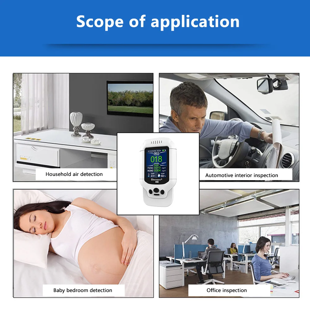 Монитор качества воздуха PM2.5 PM1.0 детектор температуры пыли HCHO TVOC влажность внутренний газовый анализатор