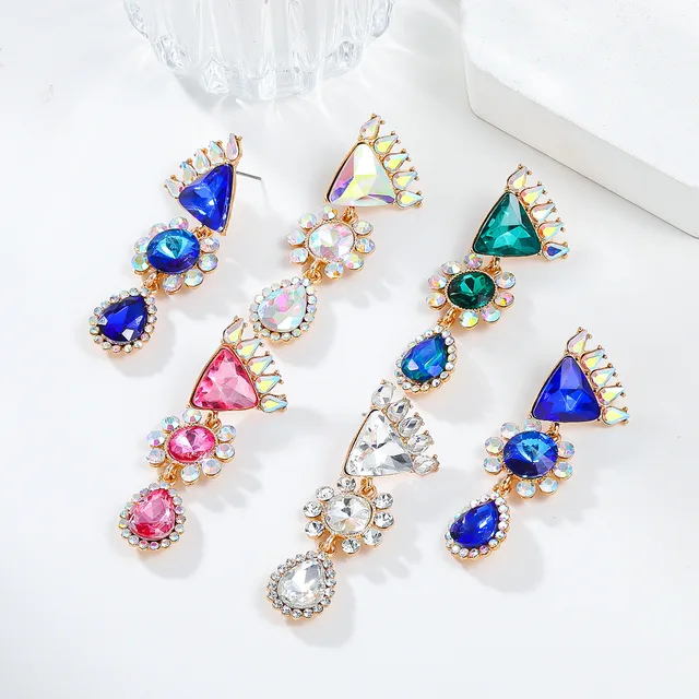 Trendy colored diamond full crystal female multi-layer circular triangular exaggerated jewelry wholesale Stud Earrings for Women