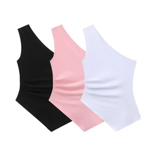 Women's Casual Fashion Sleeveless Tank Top Asymmetrical Design with Breathable Woven Fabric in 3 Solid Colors