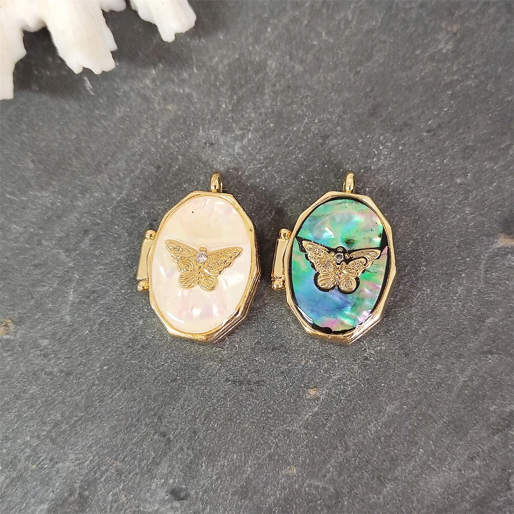 Trendy INS Butterfly Handmade Shell Photo Album Frame Box Open Pendant Abalone Mother of Pearl Locket Necklace Jewelry for Women