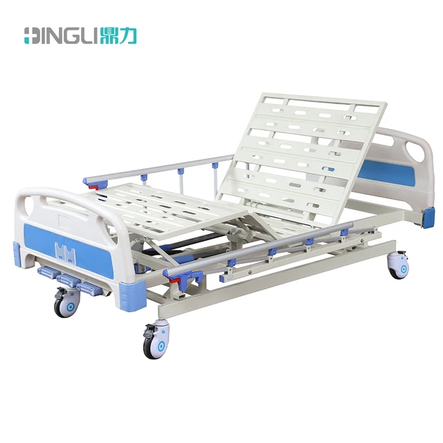 DINGLI Manual Three Function Hospital Bed Slat Bed Surface ABS Headboard Footboard With 5 leg Protective Rail Medical Equipment