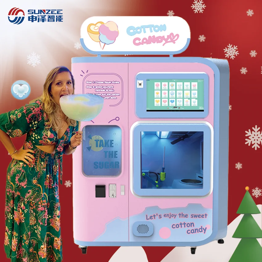 2022 Bagong Estilo buong Awtomatikong Komersyal na Cotton Candy fairy floss Vending making Machine na May Coin Bill credit card Acceptor cot