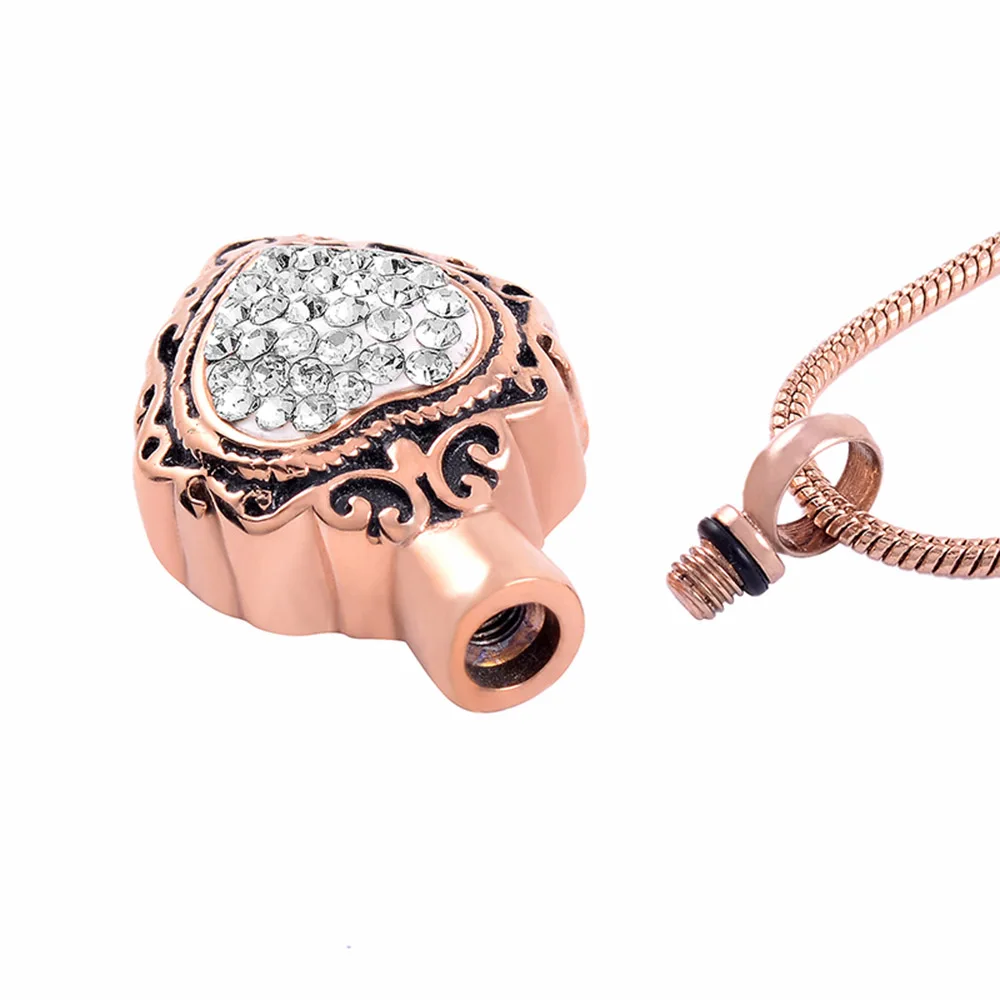 Cremation jewelry stainless steel urn with heart-shaped gemstone urn pendant with filling kit for cremation funeral