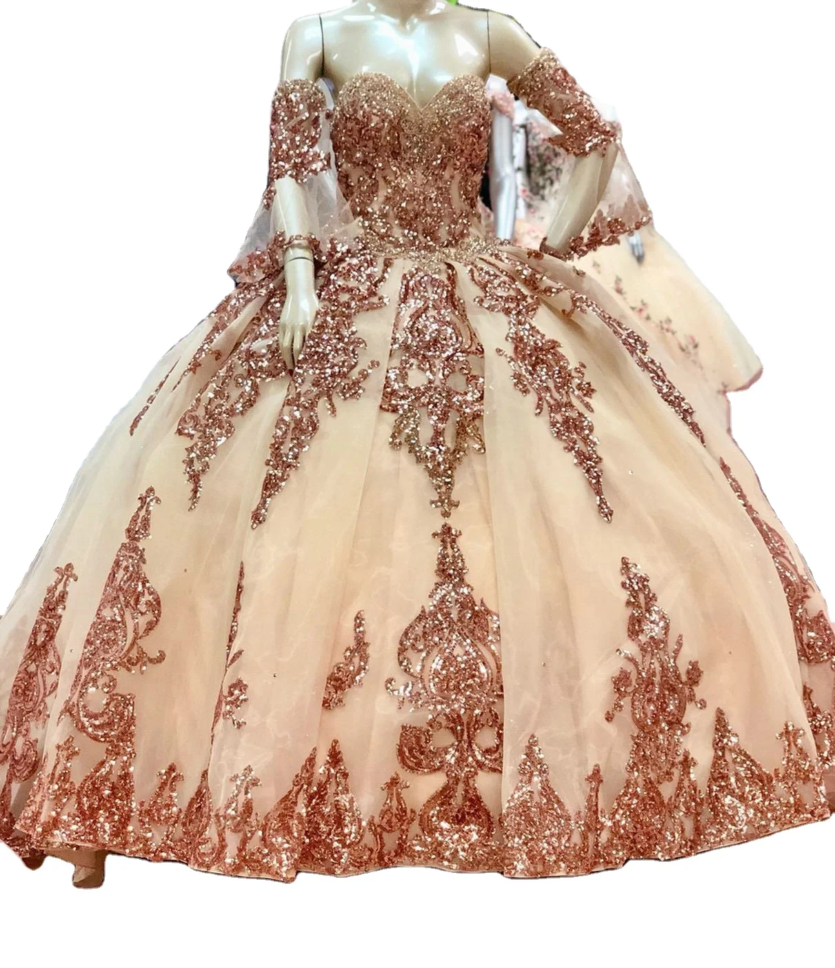 Wholesale Rose Gold Quinceanera Dress Detachable Quince Dresses weetheart Neckline 15 Dress,2 Pieces