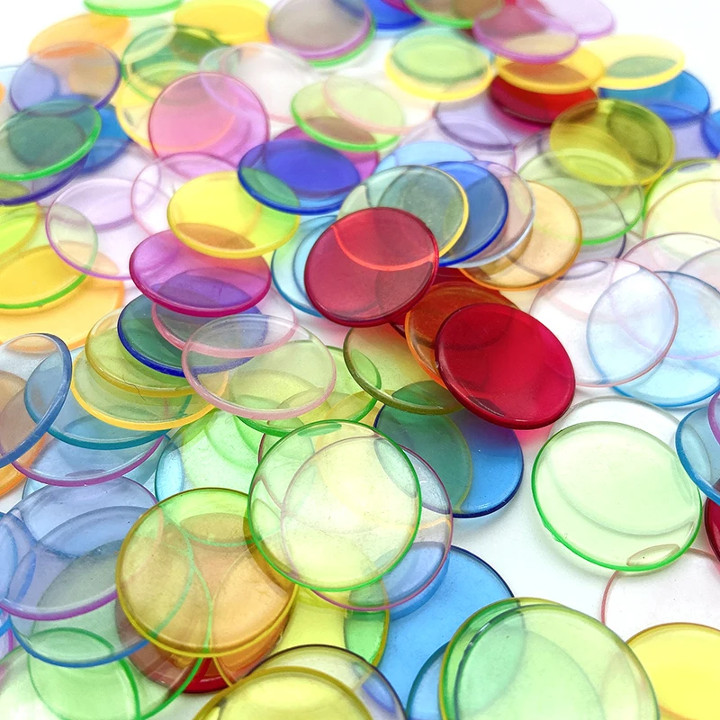 Оптовая продажа с завода, прозрачные пластиковые круглые чипы 20 мм для обучения школьным играм, игры в бинго, покерные чипы