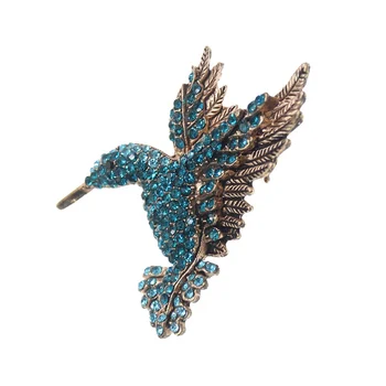 Wholesale European American Style Blue Hummingbird Brooch Cross-Border Fashion Rhinestone Collar Pin for Women's Party Clothing