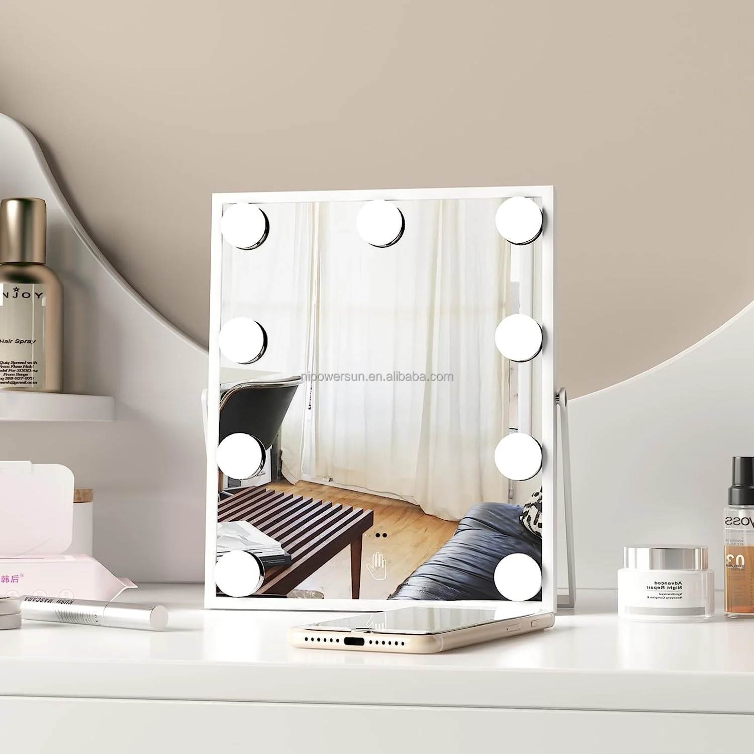 Gesture Sensing Led Cosmetic Mirror With Bulbs Makeup Vanity Hollywood