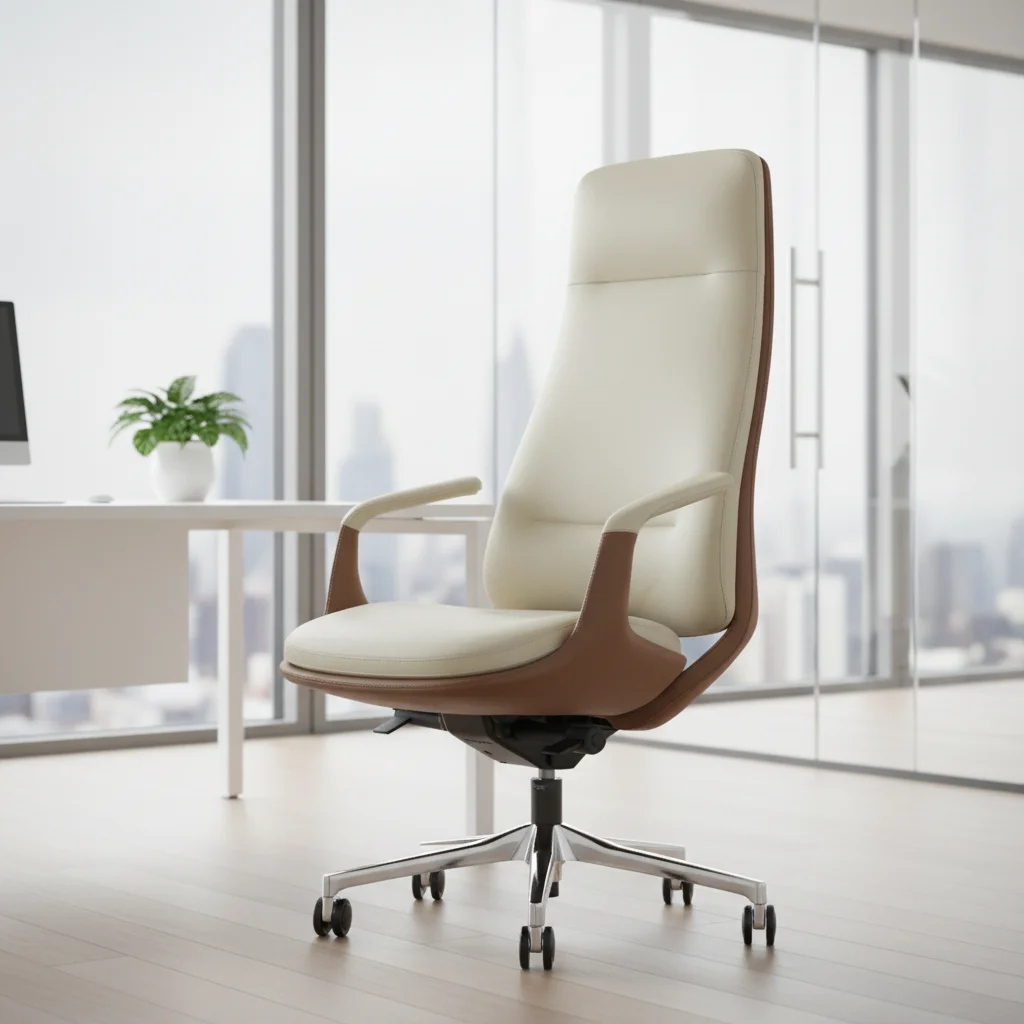 Wood Effect Leather Executive Office Chair Modern Design Ergonomic Swivel Chair with Adjustable Height BIFMA Certified 2