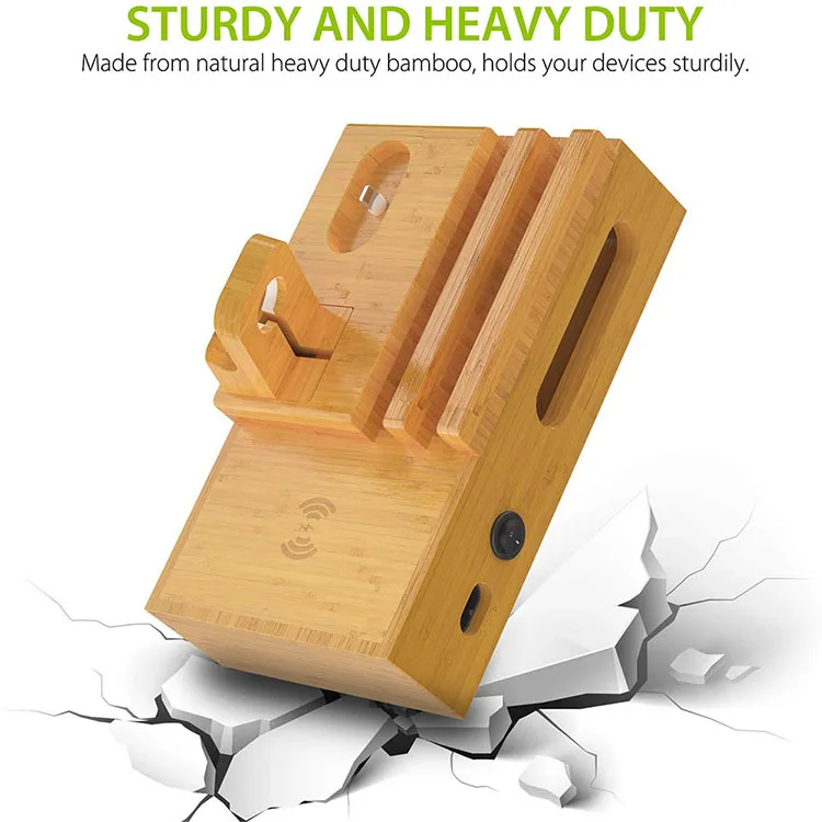 Удобная бамбуковая зарядная станция с 4 USB-портами может использоваться для нескольких устройств