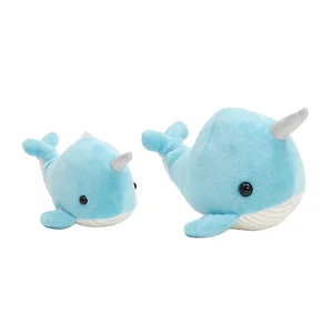 Cartoon Little Blue Whale Plush Toys Soft Sea Animals Narwhal Pillow Lovely Stuffed Dolls with PP Cotton Filling